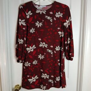 Fall Mango Deep Red Floral Dress Sz XS